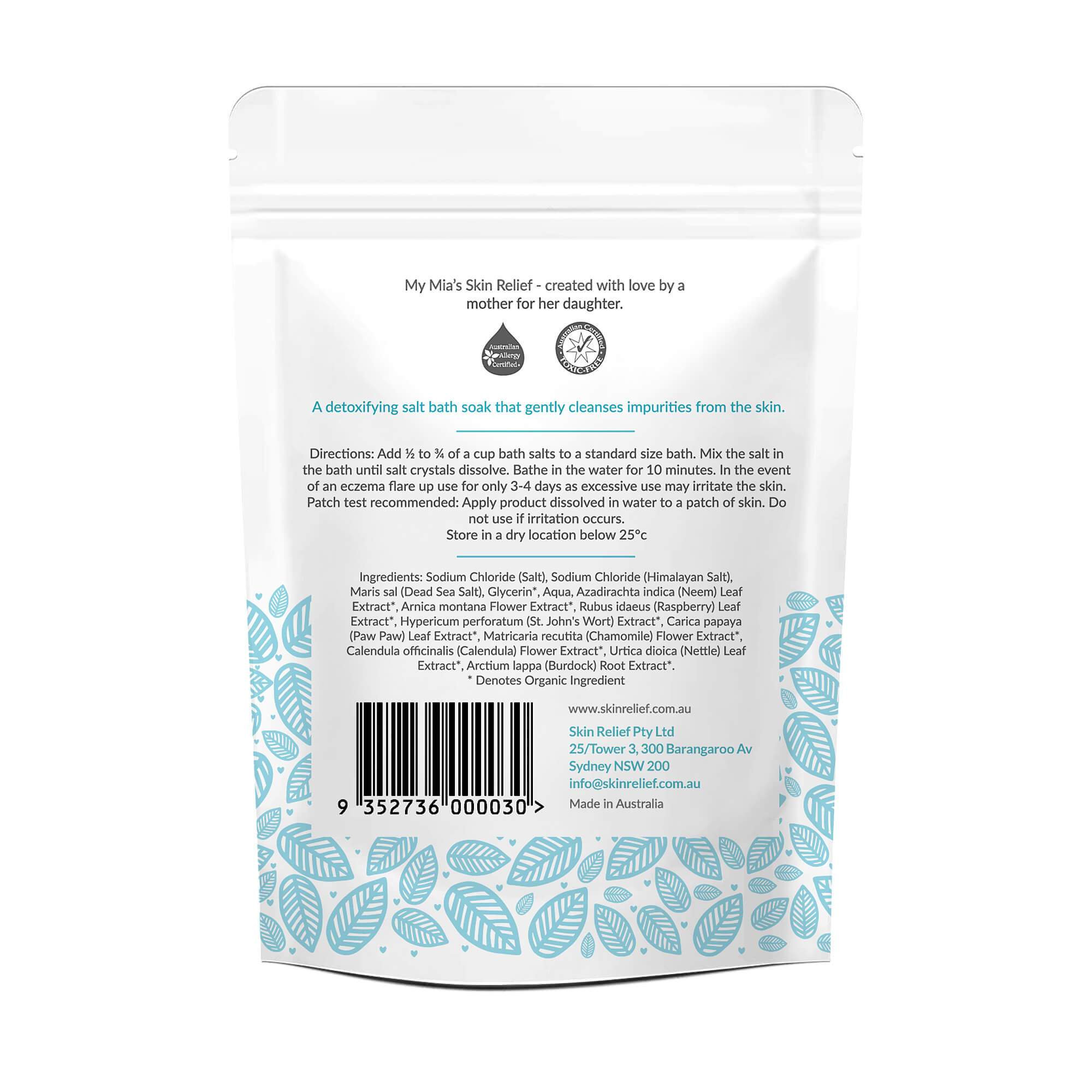 Eczema Bath Salts, Himalayan, Dead Sea Salt, Organic ingredients, Eczema Flare Up Relief, Removes dirt on top of eczema, No bleach bath, My Mia's Skin Relief, family eczema relief, Australian made
